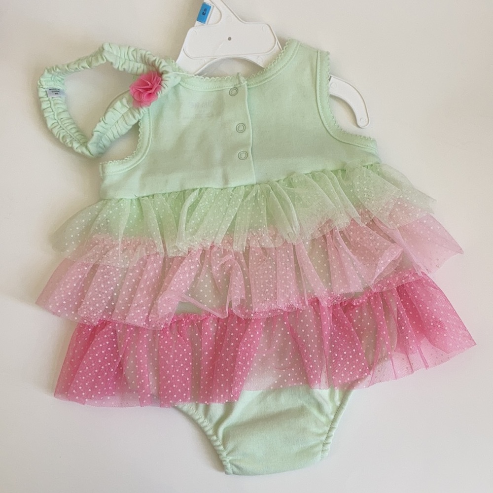 Little Me Green and Pink Polka Dot Romper - Picture 5 of 5